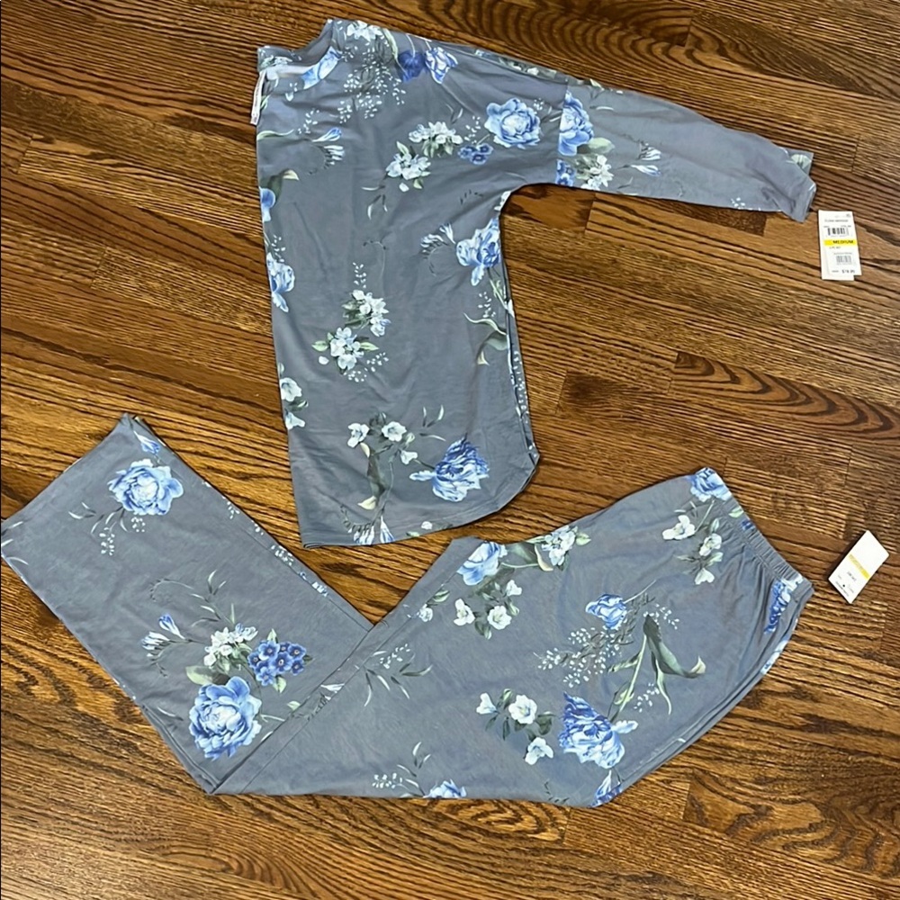 Floral Print Pajama Set - Blue